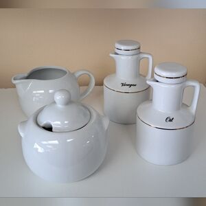 4pc. White Ceramic Oil, Vinegar, Sugar, Cream Set
